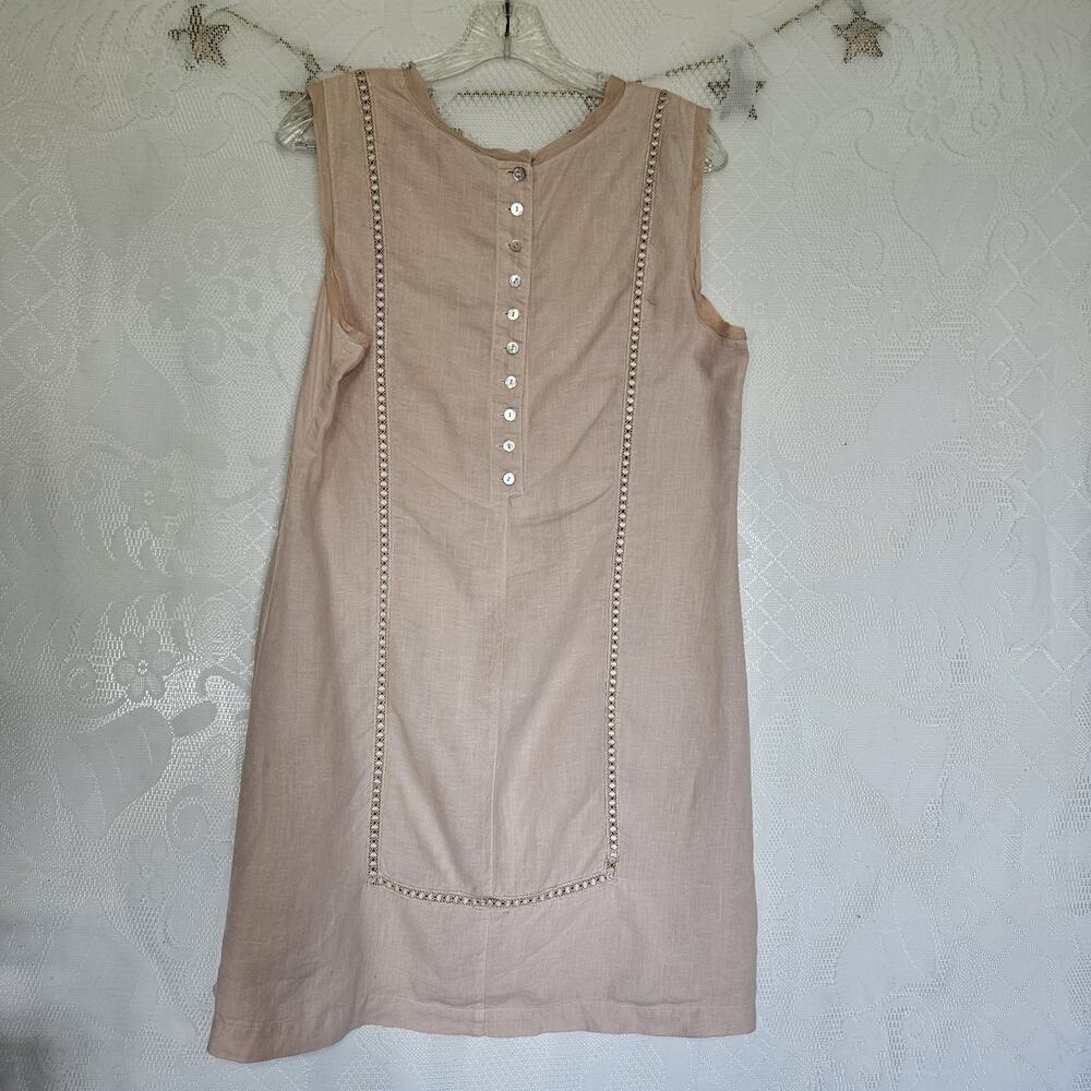 Johnny Was Collection 100% Linen Mini Shift Dress Soft Pink Lace Crochet Y2K 90s - Picture 10 of 12